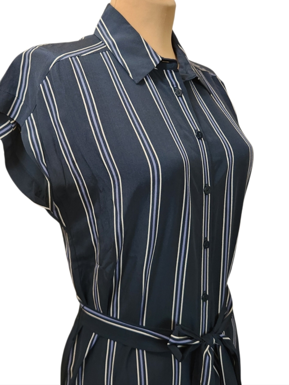 CLUB MONACO Danielle 100% Silk Striped Midi Shirt Dress - Size 4 - Picture 5 of 14